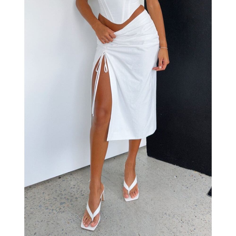 NWT White Fox Womens Size‎ XL White Do It My Way Midi Skirt Ruched Leg Slit